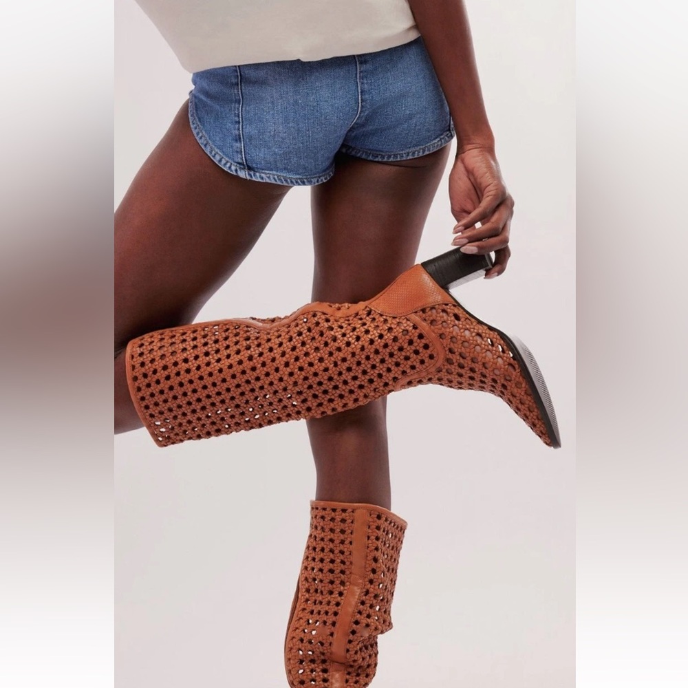 Free People Woodstock Woven Tall Boot Cinnamon Clay Tan Leather